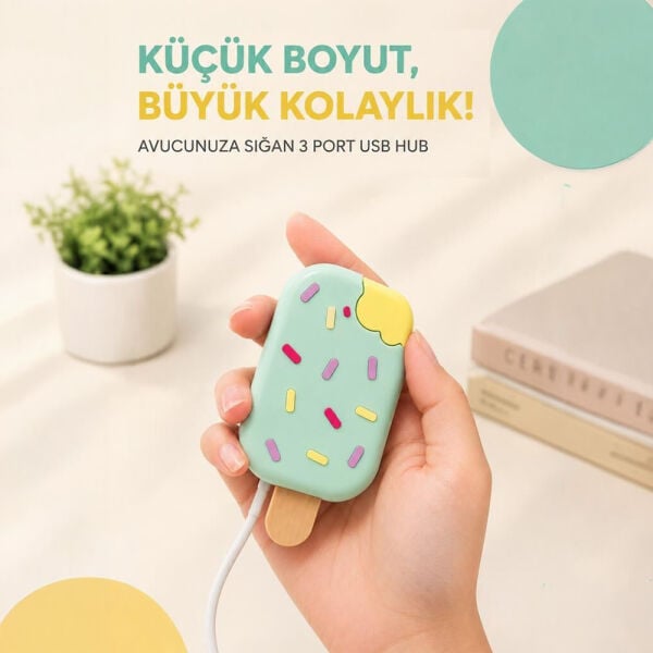 Dondurma Figürlü USB Çoklayıcı -  USB 2.0 + Type-C - YD-45 - Torima