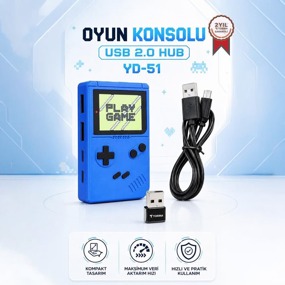 Retro Oyun Konsolu Figürlü USB Çoklayıcı -USB 2.0 + Type-C - YD-51 - Torima