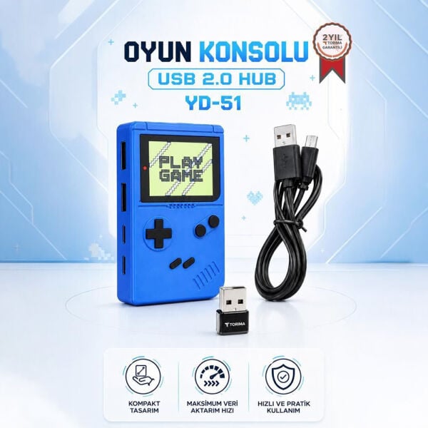Retro Oyun Konsolu Figürlü USB Çoklayıcı -USB 2.0 + Type-C - YD-51 - Torima