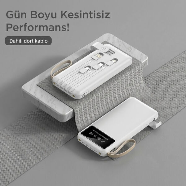 Dijital Göstergeli Kablolu 4 Çıkışlı 10.000 Mah Taşınabilir Powerbank - TRM1011 - Torima