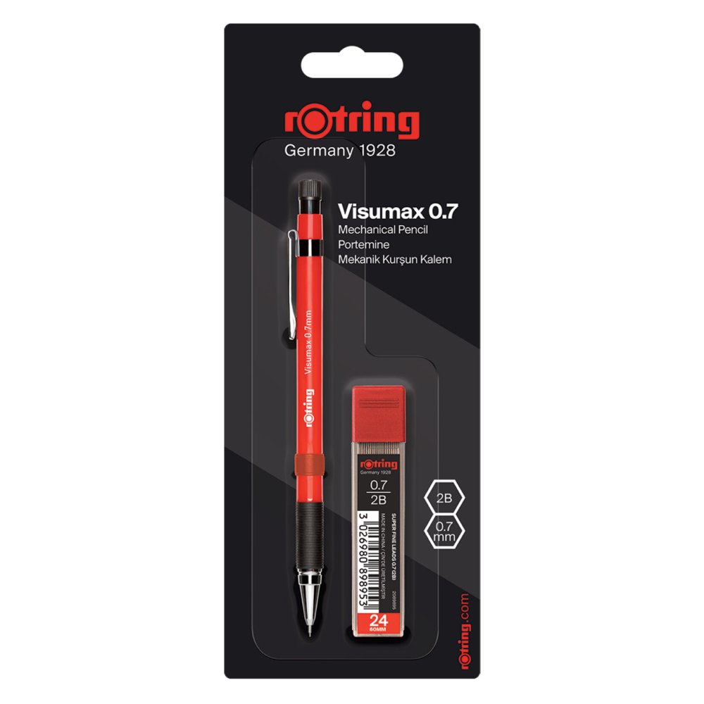 Rotring Visumax Versatil, 0.7 Uçlu Kalem + 2B Uç Kırmızı
