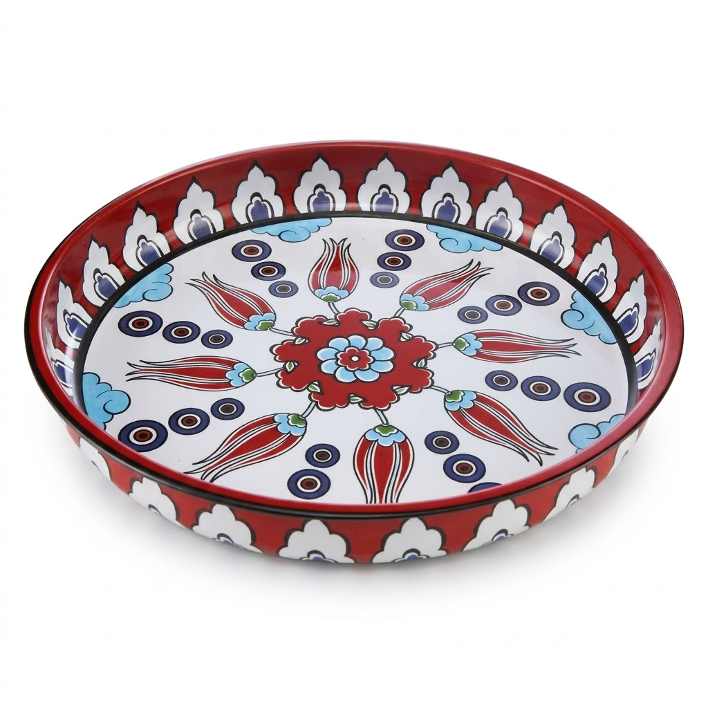 Desenli Metal Sunum Tabağı -  27 cm