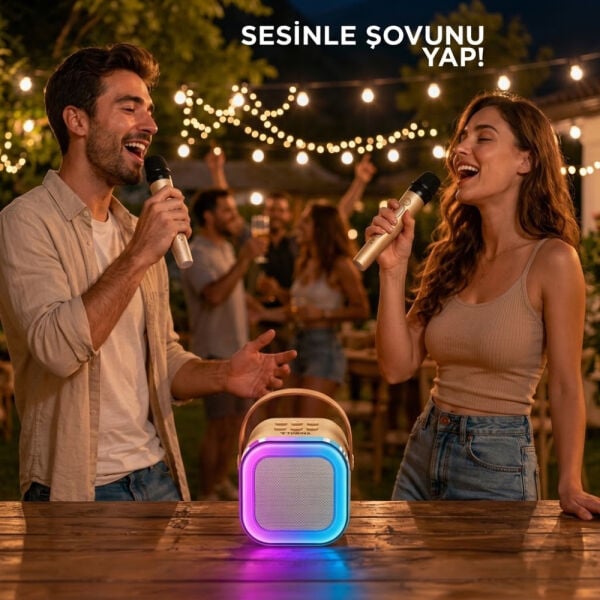 Bluetooth Hoparlör Çift Mikrofonlu RGB Işıklı Karaoke Ses Sistemi - D94 - Torima