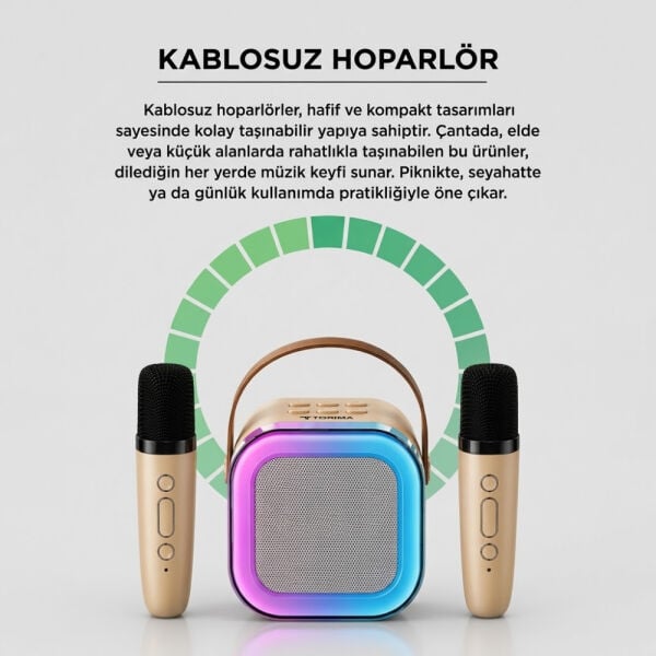 Bluetooth Hoparlör Çift Mikrofonlu RGB Işıklı Karaoke Ses Sistemi - D94 - Torima
