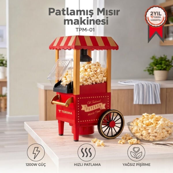 Mısır Patlatma Makinesi Yağsız Ev Tipi Popcorn Makinesi - TPM01 - Torima