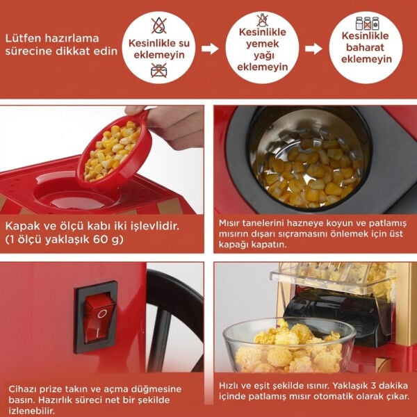 Mısır Patlatma Makinesi Yağsız Ev Tipi Popcorn Makinesi - TPM01 - Torima