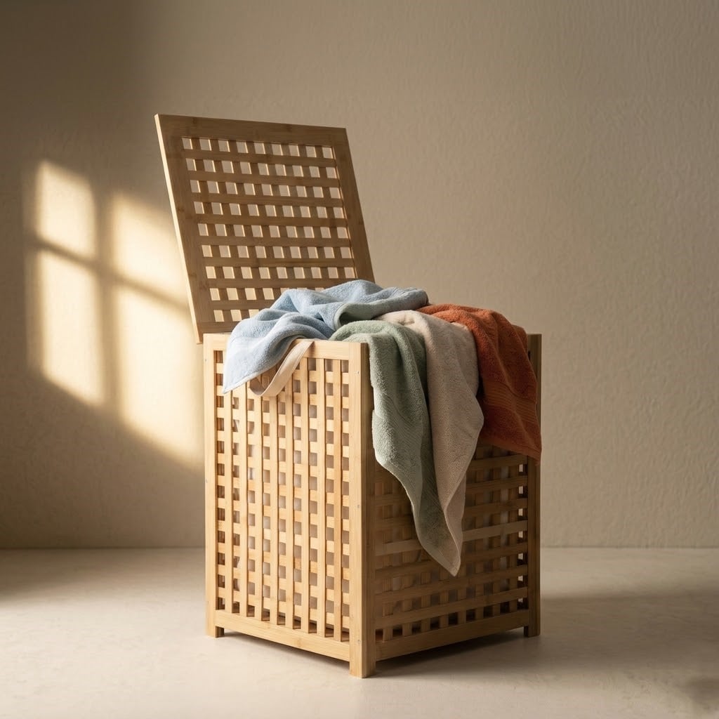 Dikdörtgen Bambu Çamaşır Sepeti - 60x40 cm - Bobbio Big - Perotti