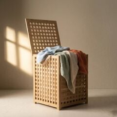 Dikdörtgen Bambu Çamaşır Sepeti - 60x40 cm - Bobbio Big - Perotti