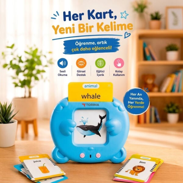 Torima Çocuk Tableti Sesli Erken Eğitim Tableti - 112 Çift Taraflı Kart - Y2 - Torima