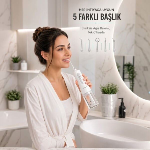 Dijital Ekranlı Şarjlı Ağız Duşu 4 Modlu -  Beyaz - Oc-01