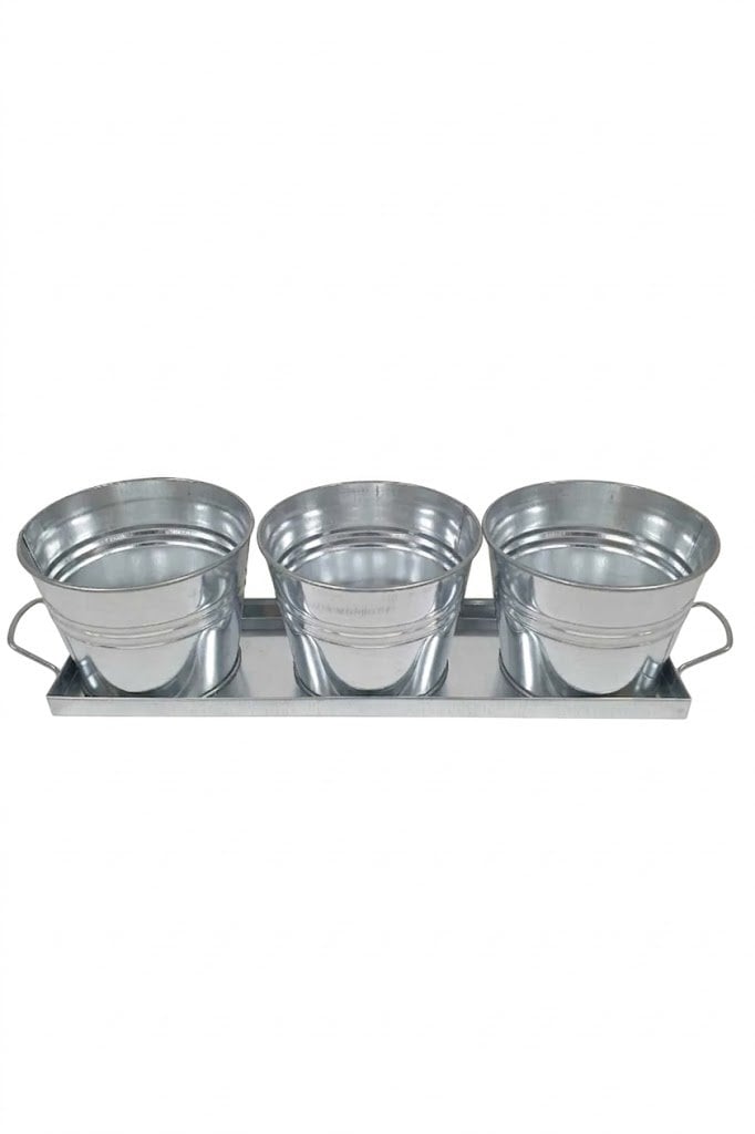 3'lü Tabaklı Metal Saksı -  34x10,3x9,5