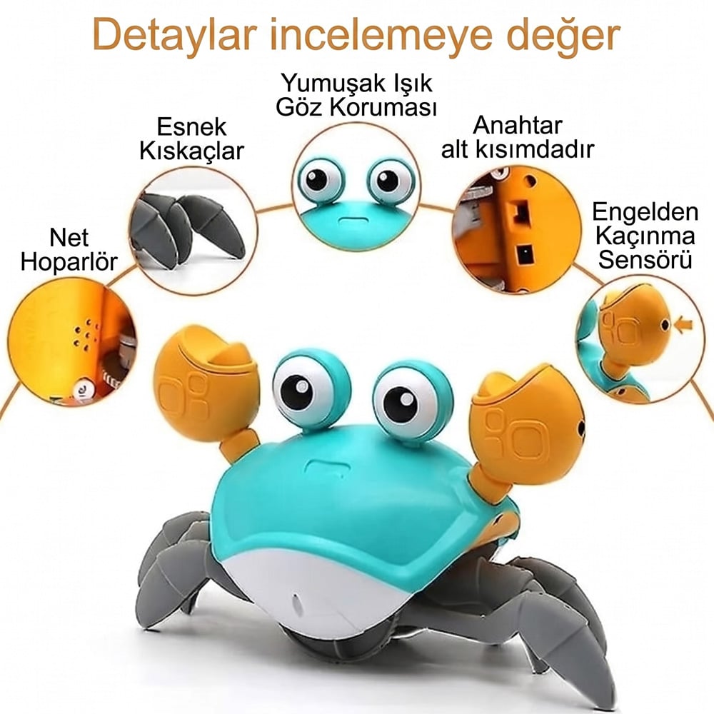 Dans Eden Yengeç - Emekleme Oyuncağı - USB Şarjlı - Müzikli - Işıklı
