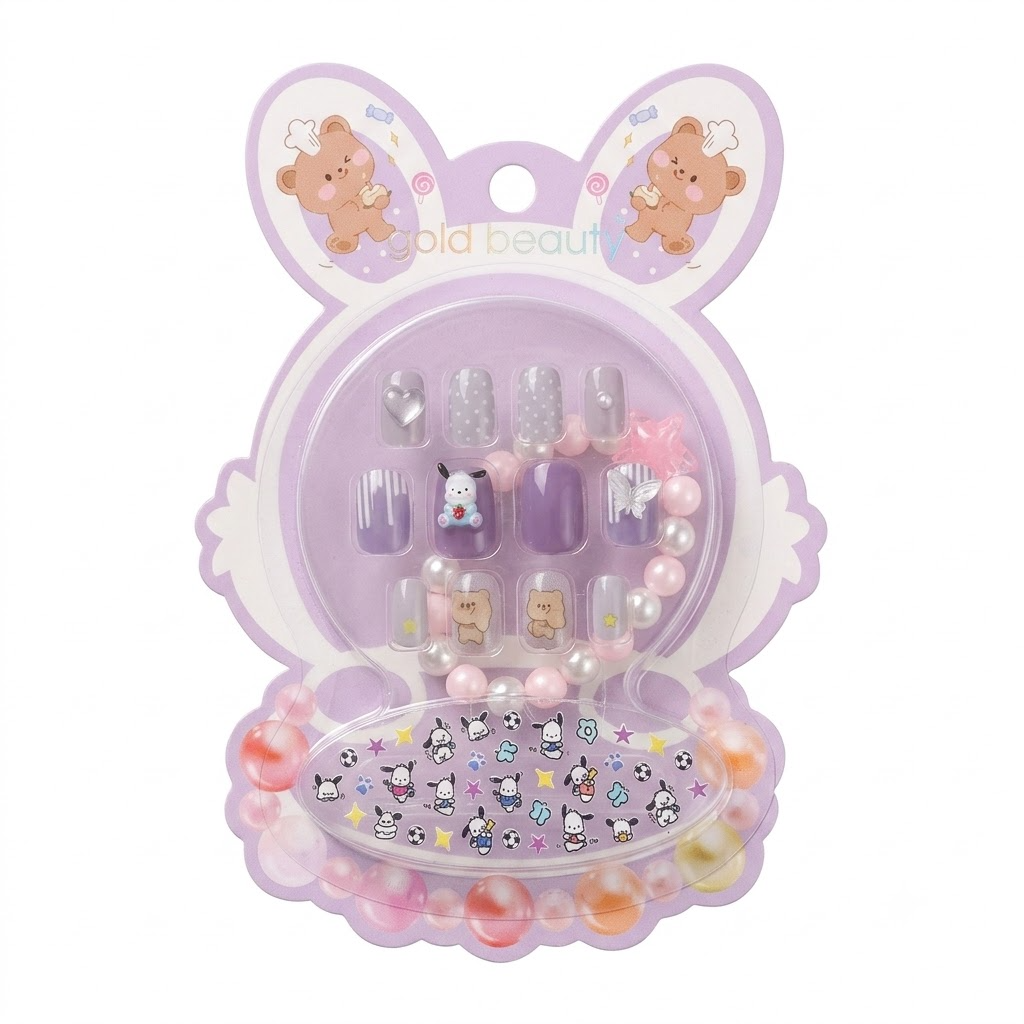 Gold Beauty Çocuk Takma Tırnak + Bileklik + Sticker Set
