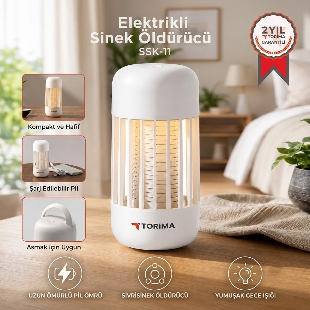 Elektrikli Sinek Öldürücü Şarjlı Uv Işıklı Lamba Sivrisinek - SSK-11 - Torima
