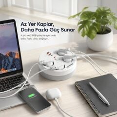 Akım Korumalı Makaralı 3 Port USB Çoğaltıcı Priz - RPS01 - Torima