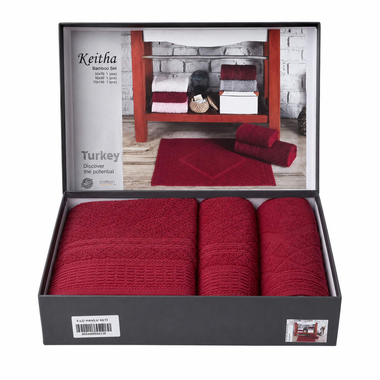 3'lü Jakarlı Havlu Seti - 50x70/50x90/70x140
