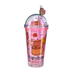 Capybara Figürlü Plastik Pipetli Bardak - 450 ml