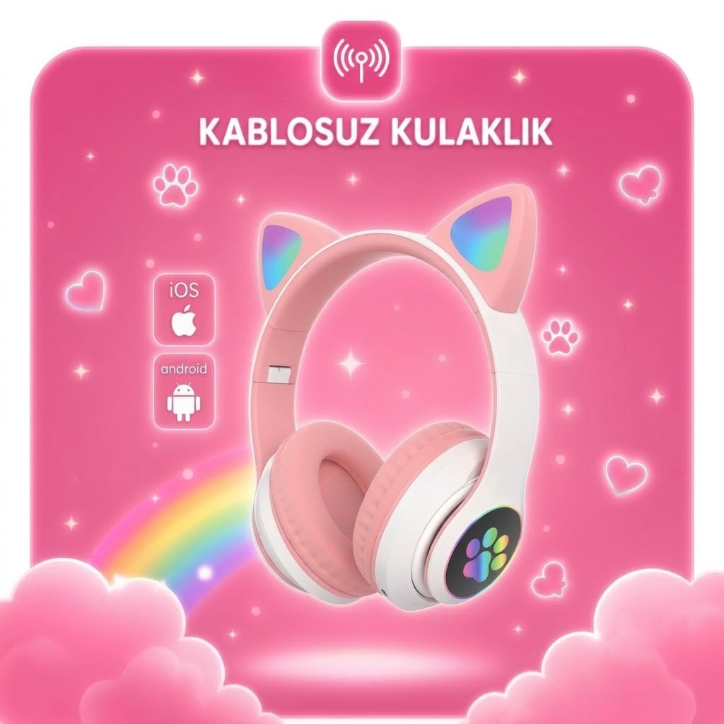 Kedi Kulaklı Kulak Üstü Kablosuz Bluetooth Kulaklık - HD-90 - Torima