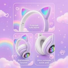 Kedi Kulaklı Kulak Üstü Kablosuz Bluetooth Kulaklık - HD-90 - Torima