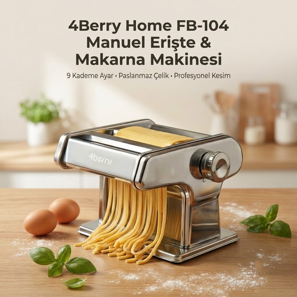 Manuel Erişte / Makarna Makinesi - Erişte ve Hamur Açma - 9 Kademe Ayarlı - 4berry