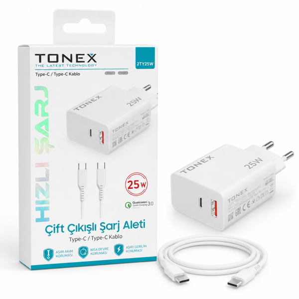 Çift Girişli Type-c Şarj Seti - 25 W
