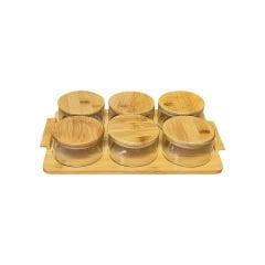 6'lı Bambu Kapak ve Tepsili Cam Kahvaltılık Set