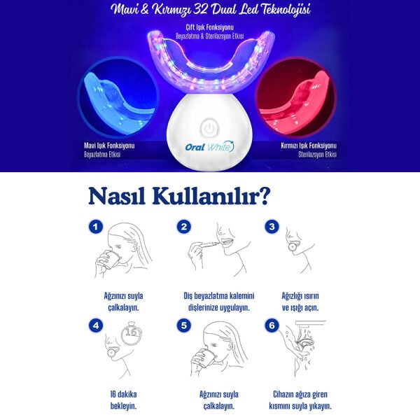 Professional Series 7100 Şarjlı Diş Beyazlatma Kiti - 32 Led + 4 Kalem -  Oral White