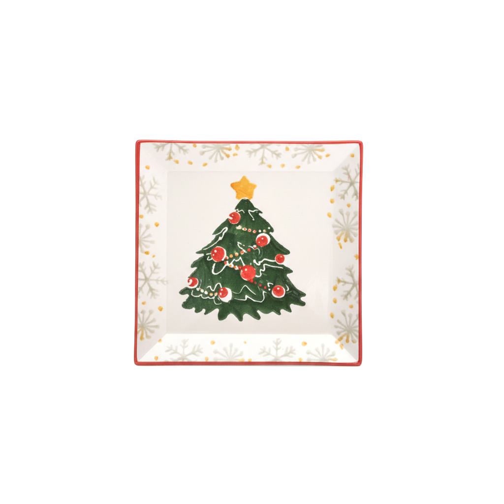 Yılbaşı Kare Seramik Servis Tabağı - 20 cm