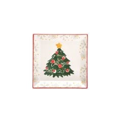 Yılbaşı Kare Seramik Servis Tabağı - 20 cm