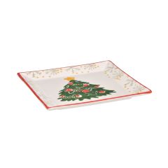 Yılbaşı Kare Seramik Servis Tabağı - 20 cm