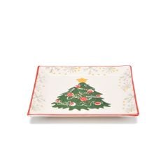 Yılbaşı Kare Seramik Servis Tabağı - 20 cm