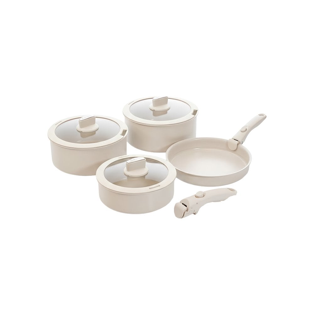 8 Parça İndüksiyon Tabanlı Çıkarılabilir Saplı Tencere ve Tava Seti - Belariva-Easy Cook Beyaz