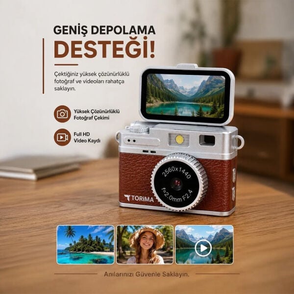 Mini Dijital Kamera 2K Flip Ekranlı Selfie Video Vlog Kamerası - CMR49 - Torima