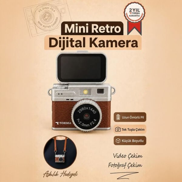 Mini Dijital Kamera 2K Flip Ekranlı Selfie Video Vlog Kamerası - CMR49 - Torima