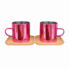 2'li Bambu Tabak Cam Kahve Fincan Seti - 125 ml