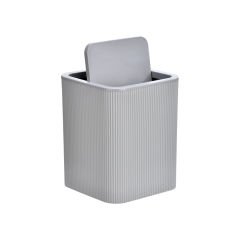 Kare Çizgili Kapaklı Çöp Kovası - 6.5 L Açık Gri