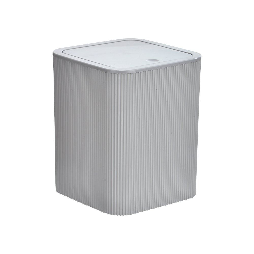 Kare Çizgili Kapaklı Çöp Kovası - 6.5 L Açık Gri