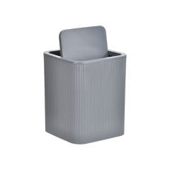 Kare Çizgili Kapaklı Çöp Kovası - 6.5 L Gri