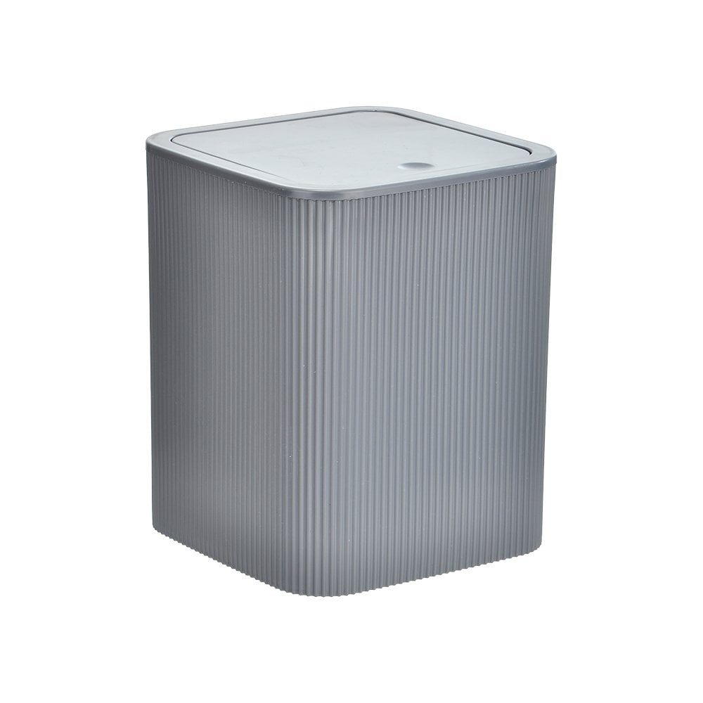 Kare Çizgili Kapaklı Çöp Kovası - 6.5 L Gri