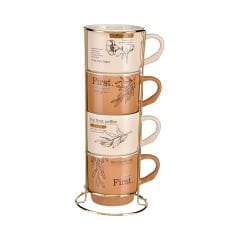 4'lü Metal Standlı Porselen Kupa - 300 ml