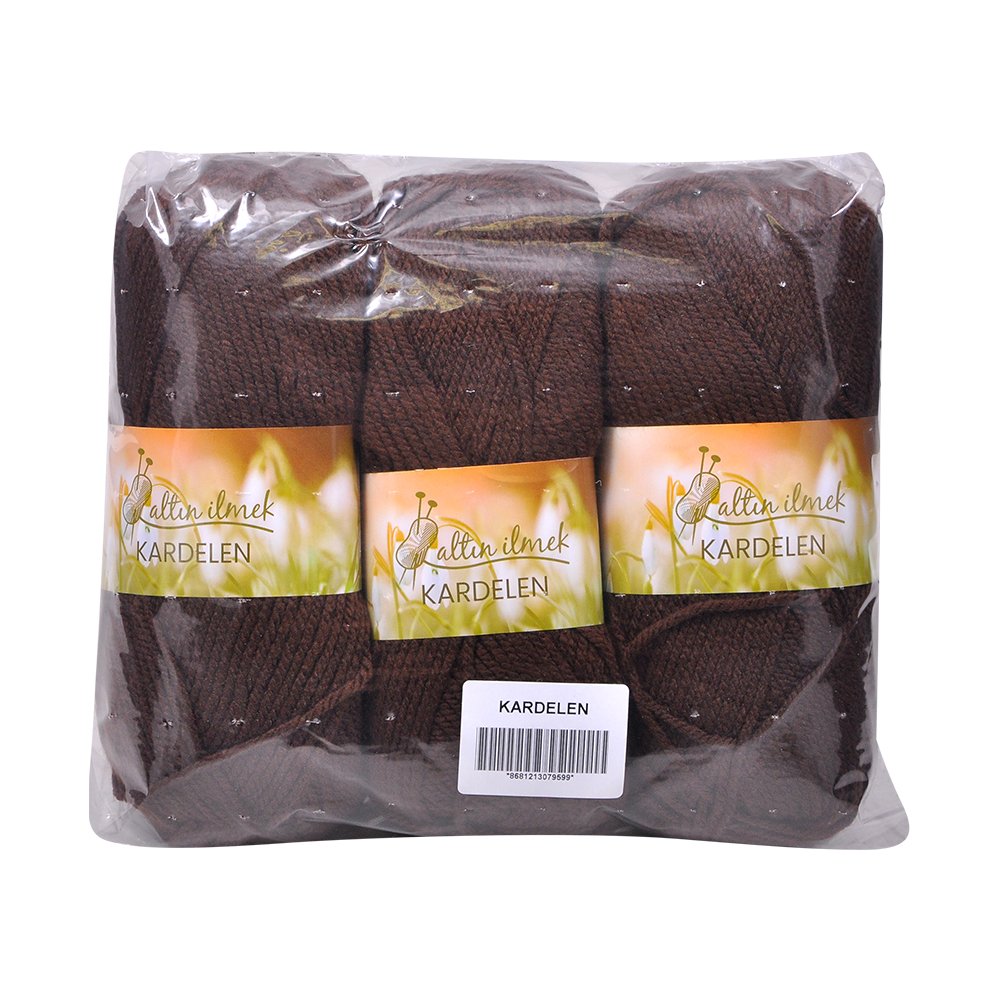 3'lü Örgü İpliği - Kardelen - 300 gr Kahverengi