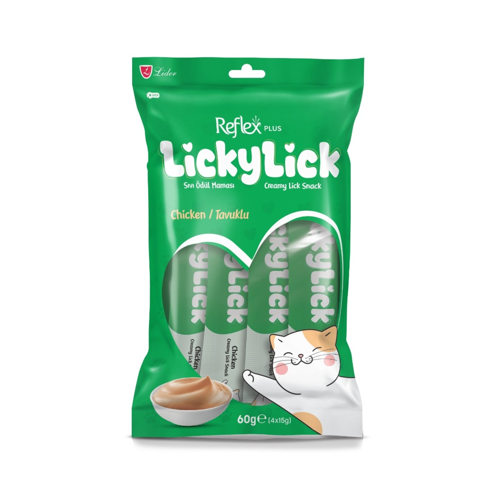 4'lü Tavuklu Sıvı Kedi Ödül Maması - 60 gr - Reflex Plus