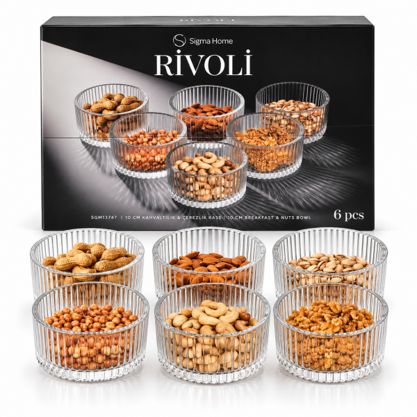 6'lı Kahvaltılık Çerezlik Cam Kase - 10 cm - Rivoli